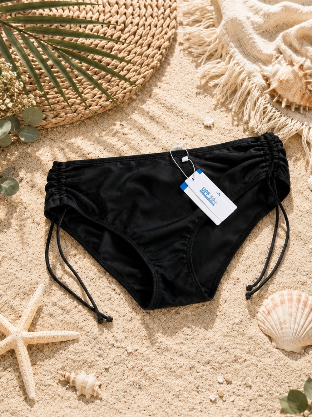 Bonneuitbebe Black Ruched Side Bikini Bottom XL NWT UPF 50+